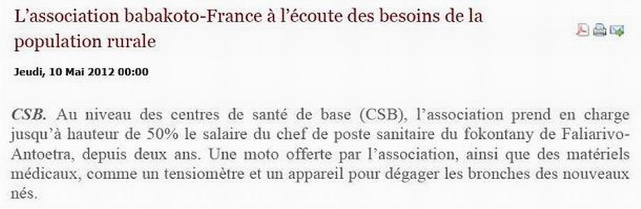 Extrait de MidiMadagascar sur les centres de sante en 2012.