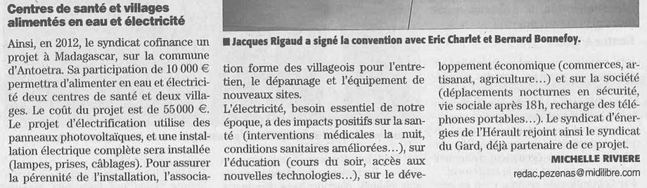 Electriciens sans Frontieres des partenaires d'action a Antoetra.