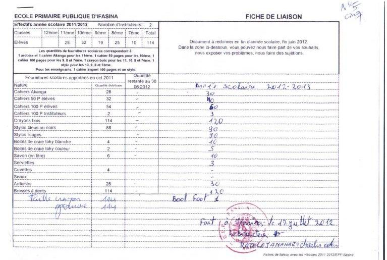 Fiche de liaison fournitures des �coles.